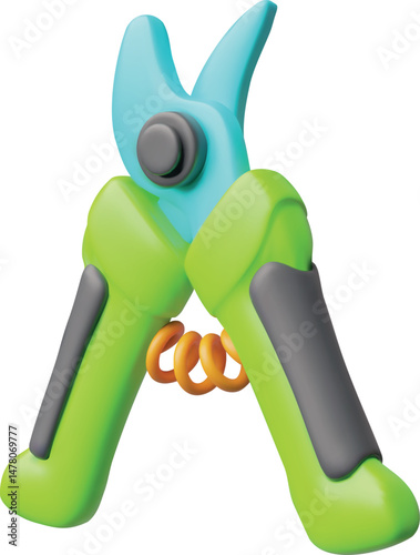 Garden pruning shears, secateurs agriculture tool 3D cartoon plastic style vector icon, gardening instrument