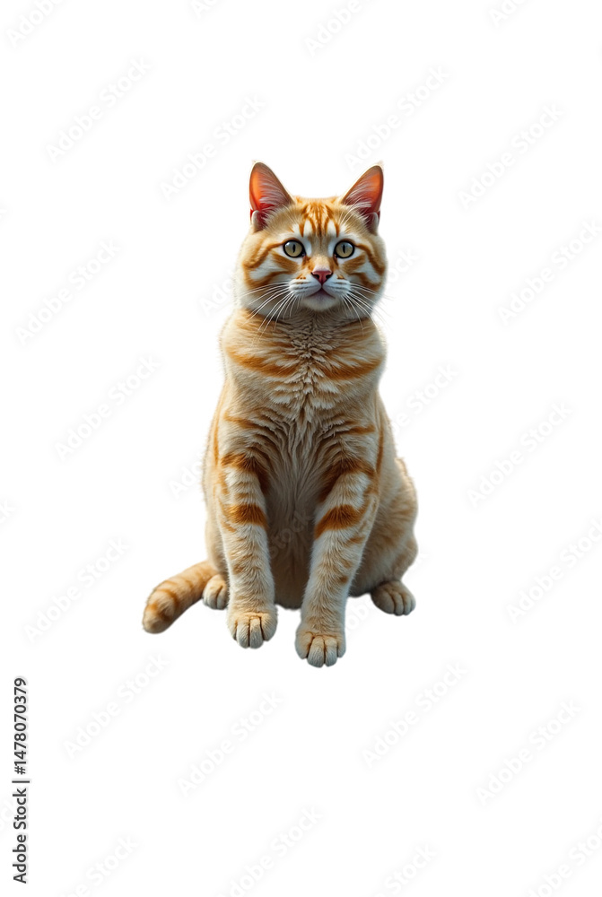 Fototapeta premium Orange Tabby Cat Sitting Against Transparent Background Looking Straight Ahead