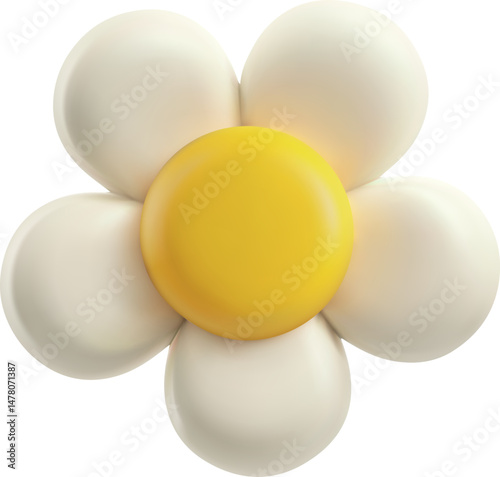 Chamomile 3D plastic style vector icon, plasticine texture beautiful white daisy flower, blossom plant, volume gardening