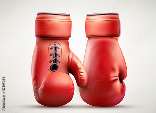 Red boxing gloves. 3d Realistic boxing gloves realistic set with isolated images of red muffler from different angle. Realistic red pair of box fist protection equipment. Vector illustration.