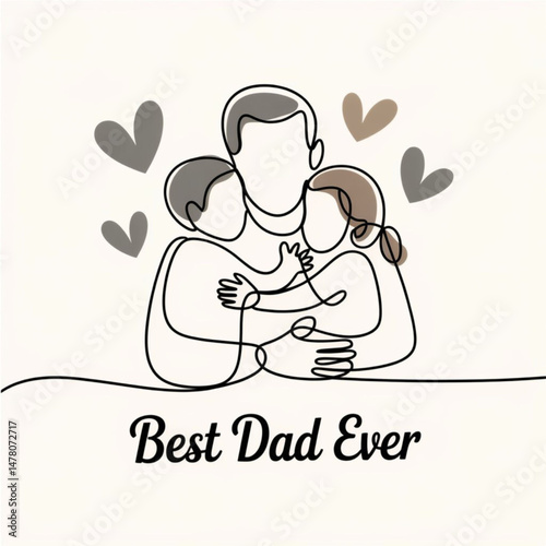 Fathers Day. Abstract family, dad and children. Vector illustration isolated on white background. continuous single line art hand drawing sketch.