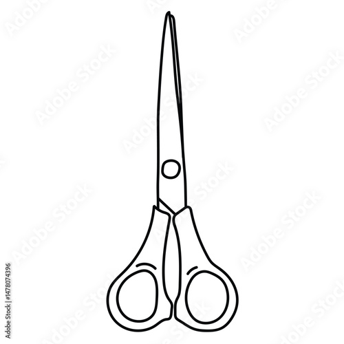 Paper or sewing scissors. Black outline icon for coloring. Vector isolated image of sewing or paper craft accessories.