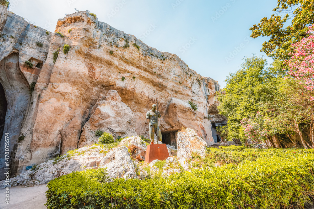 Greek theatre at Archaeological Park of Syracuse Sicily in the Neapolis archaeological park, Italy. Ear of Dionysius