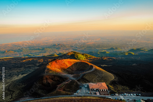 Etna Volcano crater near Catania, Italy, Sicily. Silvestri lava volcanic crater at the slopes of Mount Etna