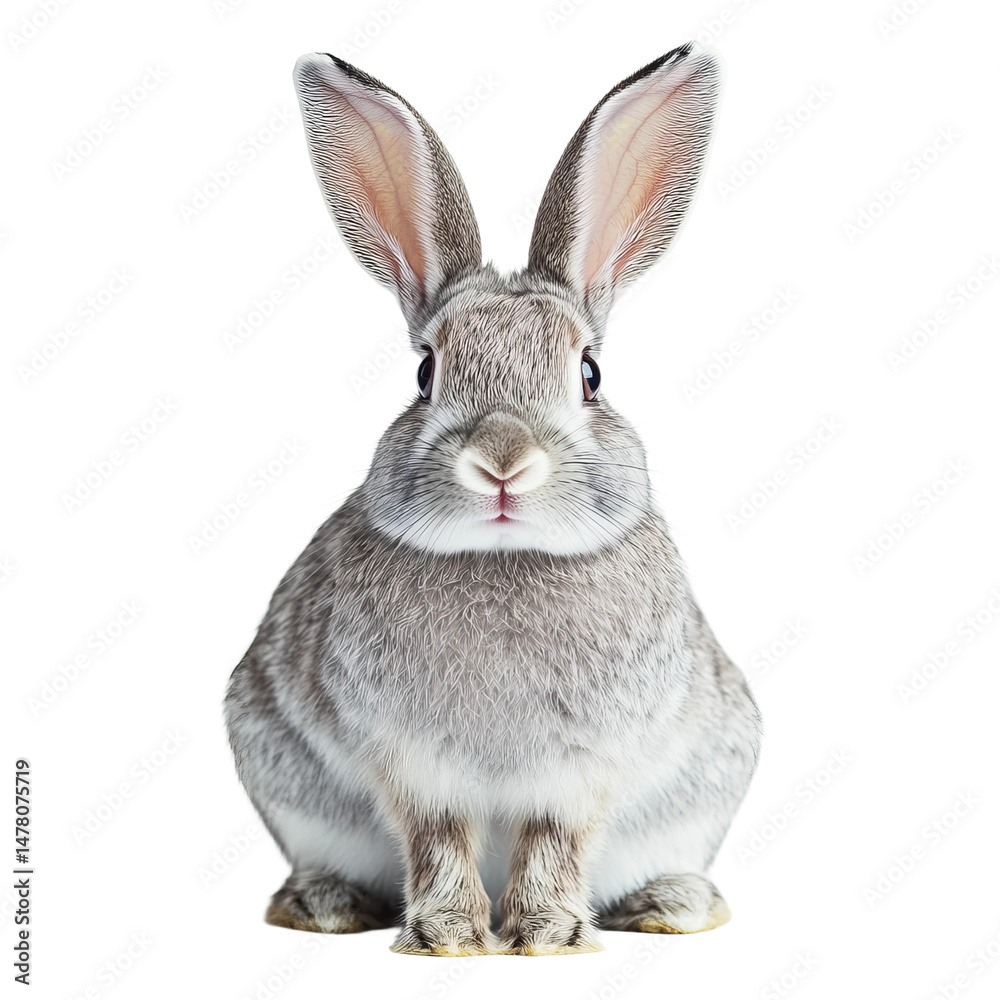 Obraz premium A captivating close-up of a fluffy, grey rabbit, exuding an adorable innocence. The rabbit's large, expressive eyes and prominent ears steal the show, showcasing the beauty of nature.