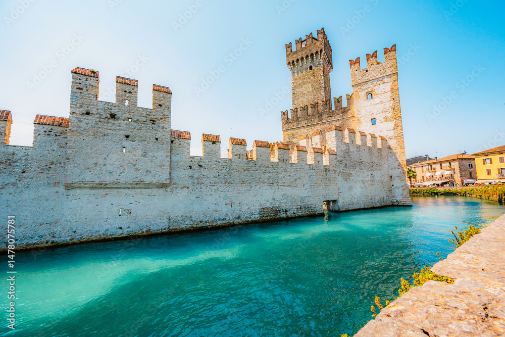 Rocca Scaligera Castle in Sirmione Lake Garda, Italy. Lago di garda