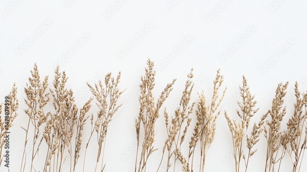 Fototapeta premium Close-up of wheat stalks against a white backdrop. 