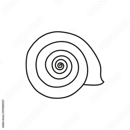 Line art spiral snail shell in a minimalist style with flowing lines