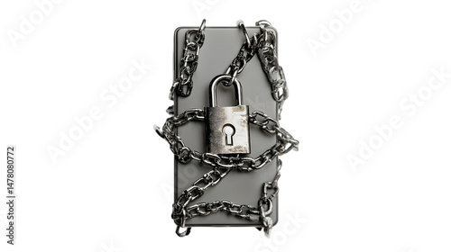 Phone Security: A PNG Locked Smartphone with Chains - Image on transparent background