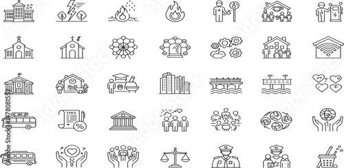 Public Services Line Editable Icons set. Vector illustration in modern thin line style of social icons: court, education, social services, and more.
