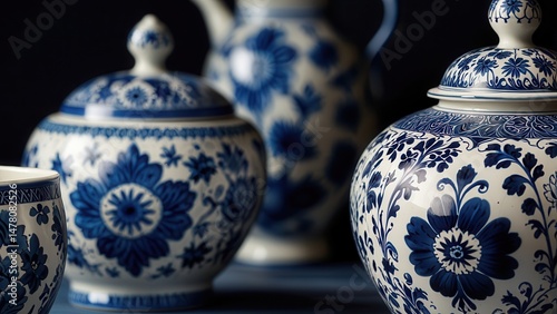 Traditional Gzhel Pottery from Russia, in Floral Blue and White photo