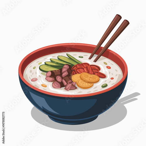 Rice Congee with Vegetables and Chili Garnish