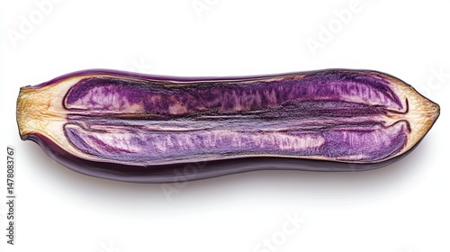 Two eggplant slices, isolated on a white background.  A clipping path is included.
 