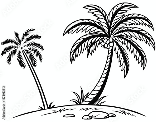 Palm trees in elegant black ink for tropical designs