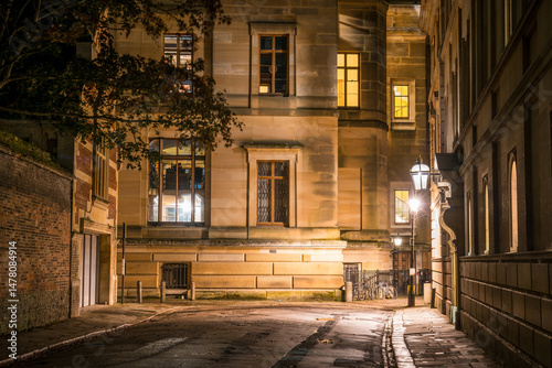 Trinity lane at night in Cambridge city. England