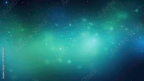 Blue and green gradient background with light effects, white space in the center of the screen, light particles, bright stars, glowing sparkles
