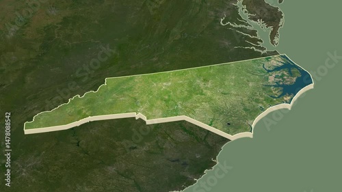 North Carolina, United States, extruded. Satellite map