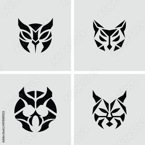 Abstract geometric style logo designs of different animal heads for modern branding icons