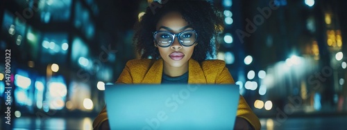 Confident Black Woman Working on Laptop at Desk with Copy Space – Online Business, Technology, Diversity and Marketing Banner Concept