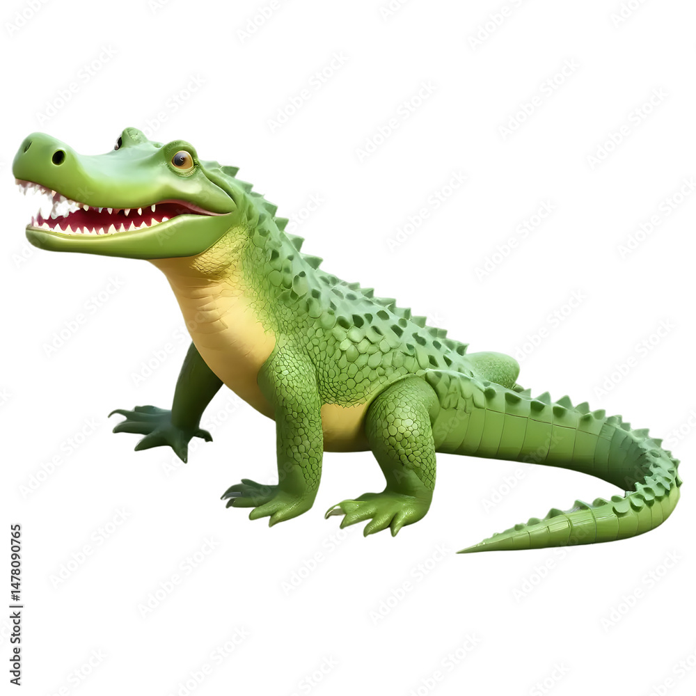 Fototapeta premium Smiling Alligator: A friendly-looking green alligator with a toothy grin, presented in a playful and approachable style.