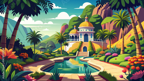 Scenic of Monte Palace Tropical Garden. Funchal, Madeira Island, Portugal