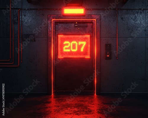 A metallic door labeled 