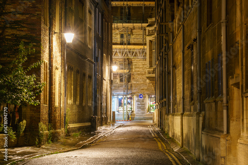 Trinity lane at night in Cambridge city. England