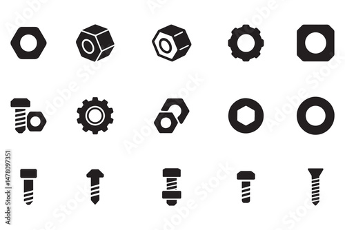 Nuts bolts And Gears Vector Icon Set