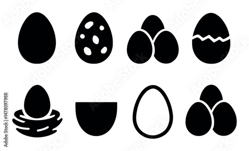 Eggs icons set: solid style, minimalist, perfect for web and app ui