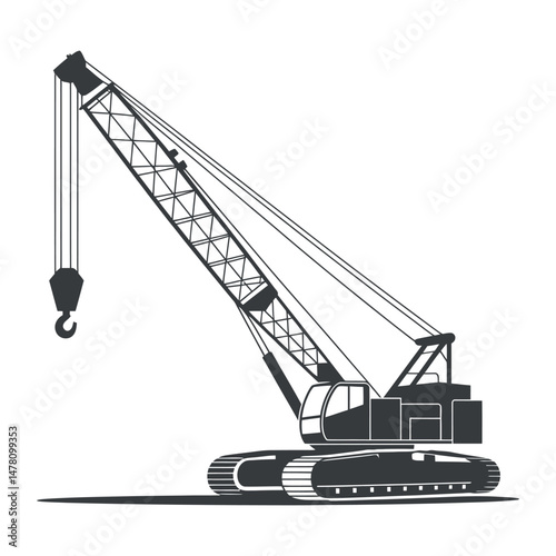 Heavy Duty Crawler Crane Silhouette Illustration for Construction Industry