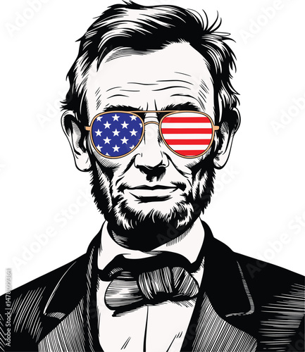 Vector Drawing Face Portrait Illustration for Abraham Abe Lincoln of 4th of july