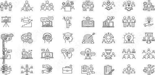 Training and Coaching Line Editable Icons set. Vector illustration in modern thin line style of education related icons: skills, lector, advise, support, and other