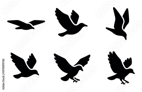 Bird icons set, silhouette style with elegant designs for web and mobile ui