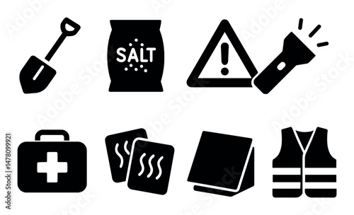 Winter safety icons set, silhouette style, perfect for web and mobile apps, professional design
