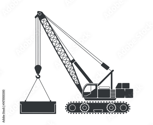 Crawler Crane Lifting a Concrete Precast Element on a Construction Site