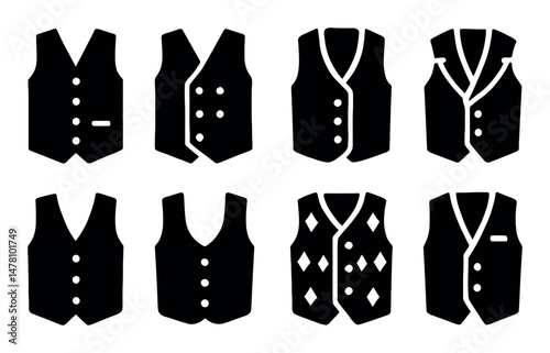 Waistcoat icons set, solid, minimalist, modern, web, mobile