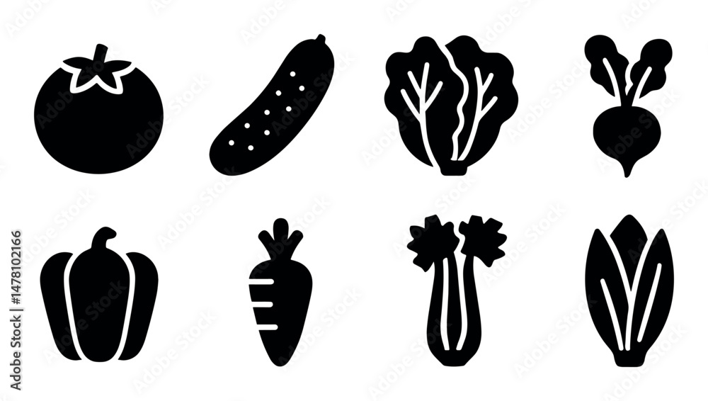 Vegetable icons set, solid style, modern, web and e-commerce Vegetable icons set, solid style, modern, web and e-commerce