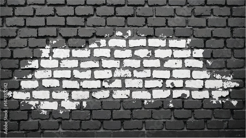 Black and white tone Brick wall background. A black and white brick wall texture with a grungy, distressed look.	
