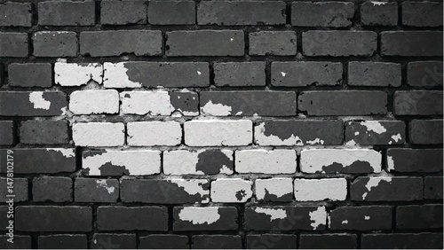 Black and white tone Brick wall background. A black and white brick wall texture with a grungy, distressed look.	
