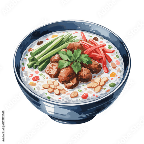 Vegetarian Congee with Mushrooms and Cucumber Slices