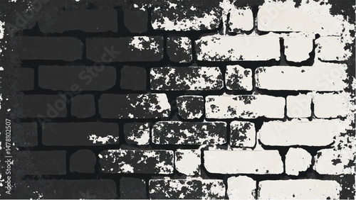 Black and white tone Brick wall background. A black and white brick wall texture with a grungy, distressed look.	
