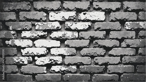 Black and white tone Brick wall background. A black and white brick wall texture with a grungy, distressed look.	
