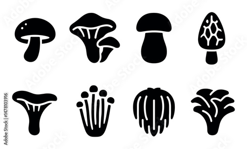set of mushroom icon fungi silhouette symbols