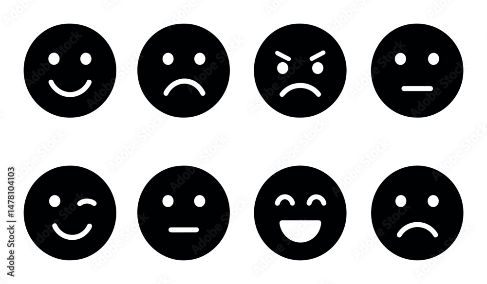 Black and white emoticon set Black and white emoticon set