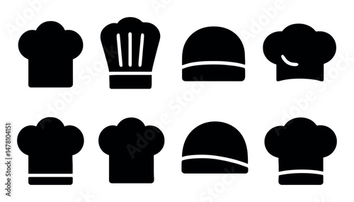 Chef hat icons set in black silhouette