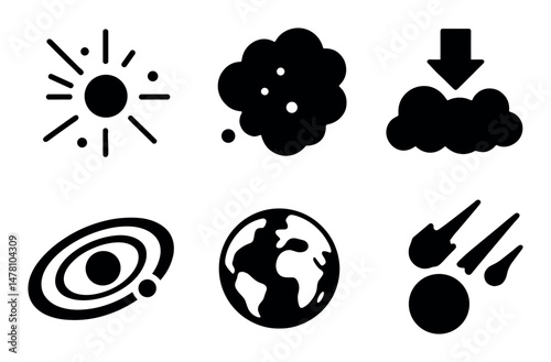 Set of black space and science icons