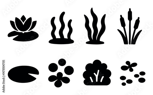 Aquatic plant silhouettes collection