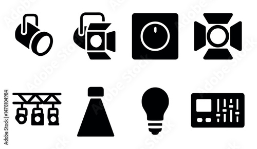 Silhouette icons of lighting equipment and control panel