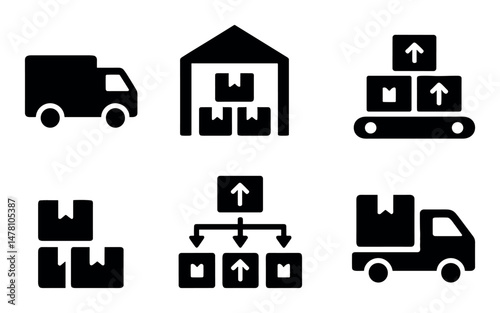 Logistics icons set: delivery, warehouse, packaging, distribution