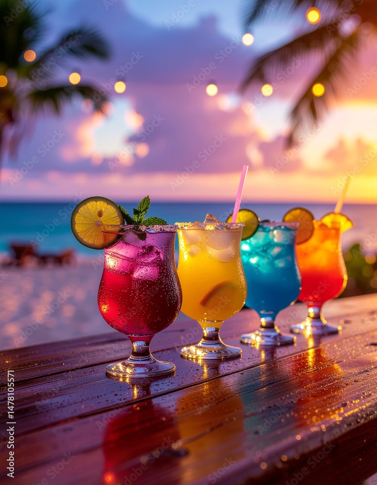 cocktails lined-up at the beach bar